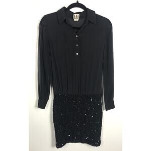 Haute Hippie Black Silk Dress Size XS Sheer Blouse Top Sequined Beaded Skirt
